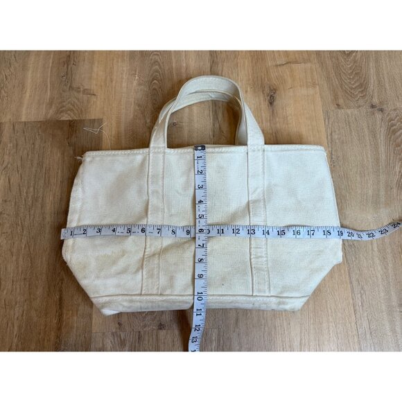 L.L. Bean Boat And Tote Bag White on White Ivory Zipper Top Medium Canvas USA - Picture 7 of 9